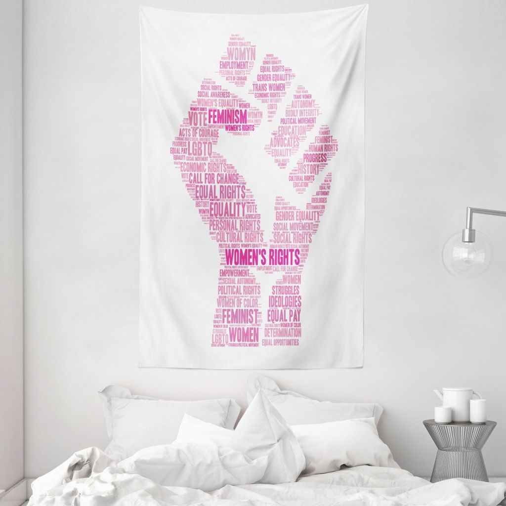 ABAKUHAUS Feminist Wandteppich und Tagesdecke, Lgbt Weibliche Faust Drucken aus Weiches Mikrofaser Stoff Waschbar ohne Verblassen Digitaldruck, 140...