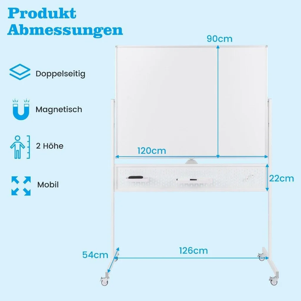 Tableau blanc magnétique 120x90 cm réversible avec cadre en aluminium Pro - 2