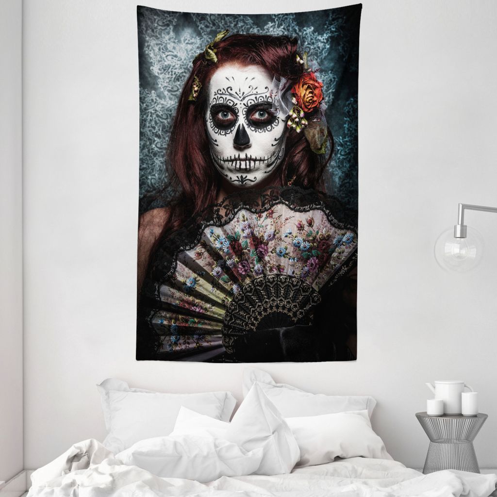 ABAKUHAUS Festlich Wandteppich und Tagesdecke, Schädel-Maske Scary aus Weiches Mikrofaser Stoff Waschbar ohne Verblassen Digitaldruck, 140 x 230 c...