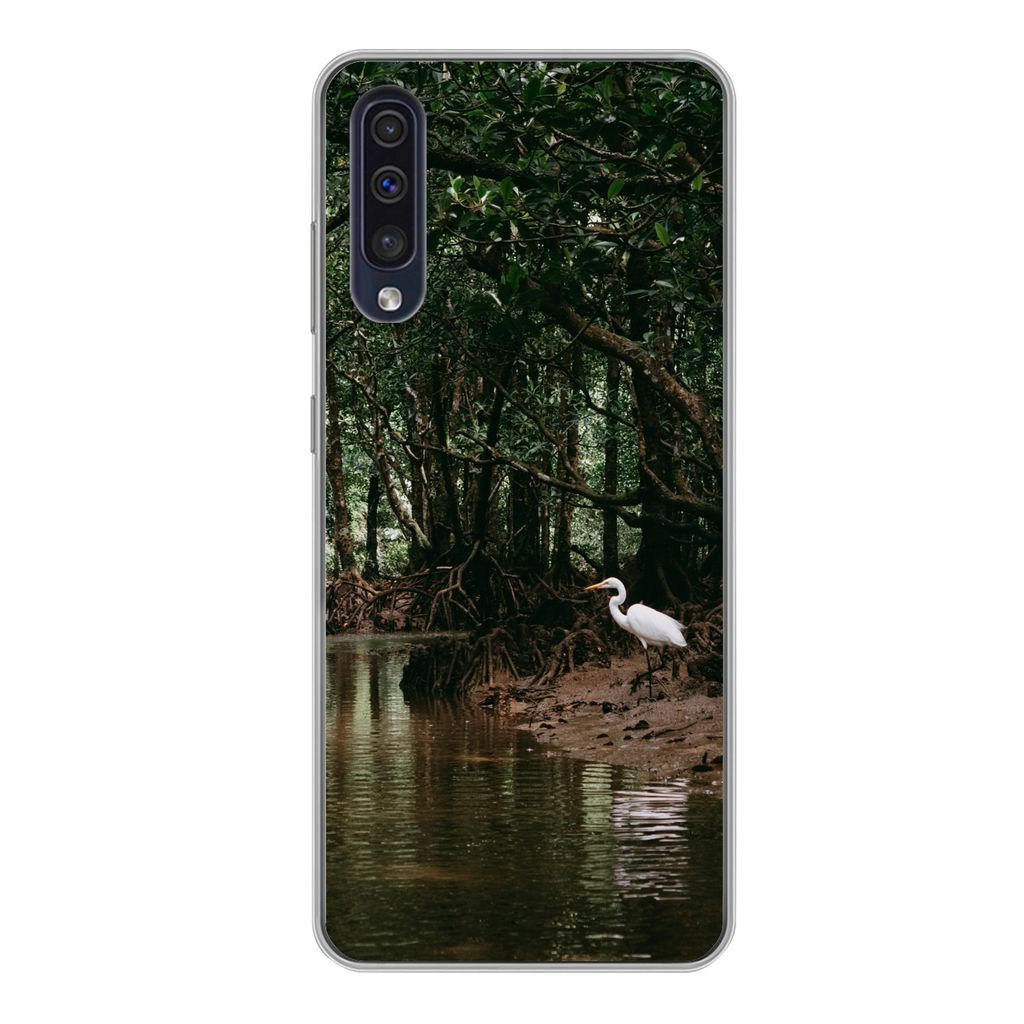 MuchoWow Handyhülle Schutzhülle Hülle für Samsung Galaxy A50 Reiher - Wald - See Silikon Softcase Handy Hülle - Mobiltelefonhülle
