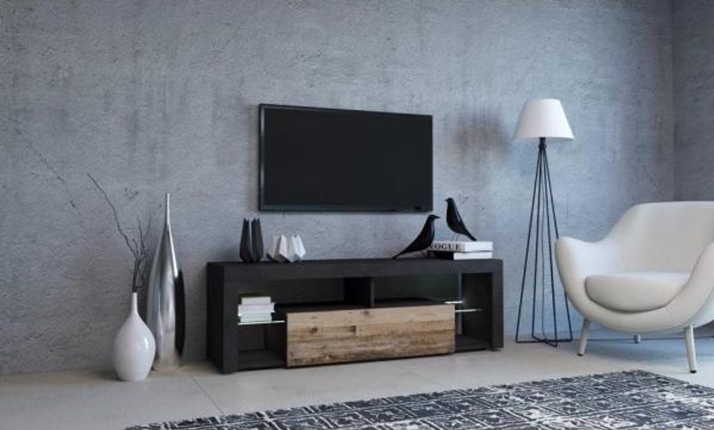 Meuble TV EVEREST coloris gris et chêne 140x35x50 Image du produit 
