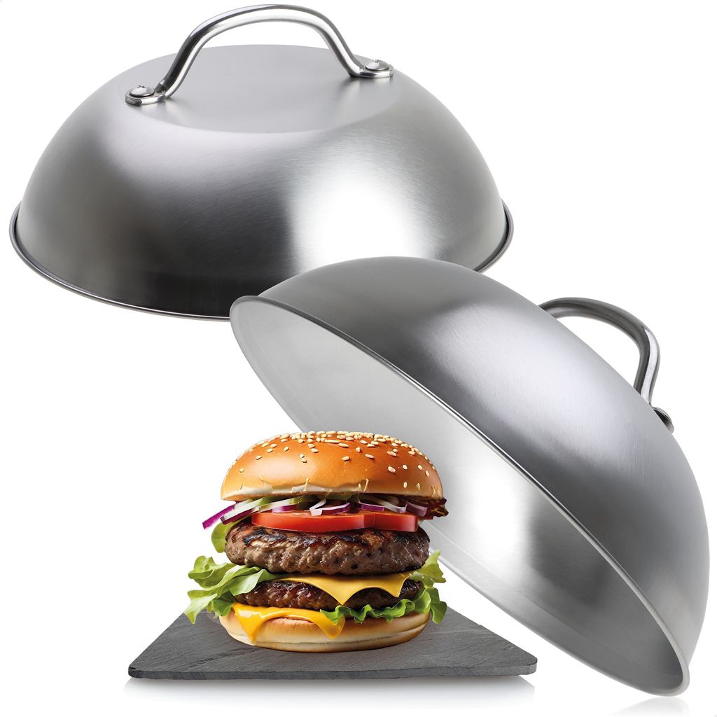 com-four 2x Burgerglocke aus Edelstahl 304 – Schmelzglocke für Cheeseburger