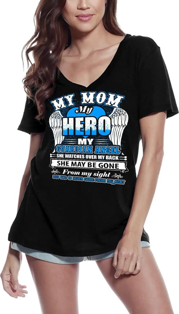 Damen Grafik T-Shirt V-Ausschnitt Meine Mutter mein Held mein Schutzengel - – My Mom My Hero My Guardian Angel - – Öko-Verantwortlich Vintage ...