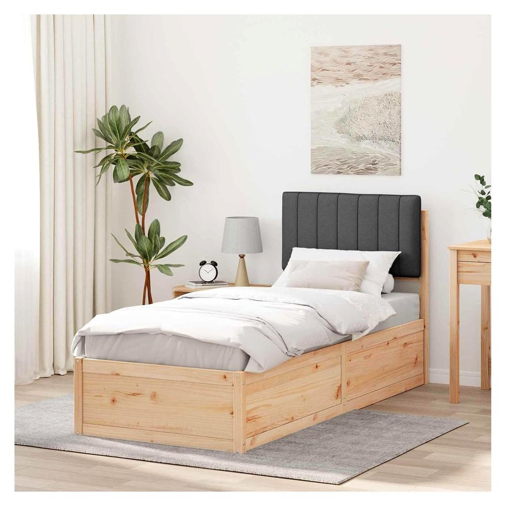 Bettgestell mit gepolstertem Kopfteil in Dunkelgrau 75 x 190 cm