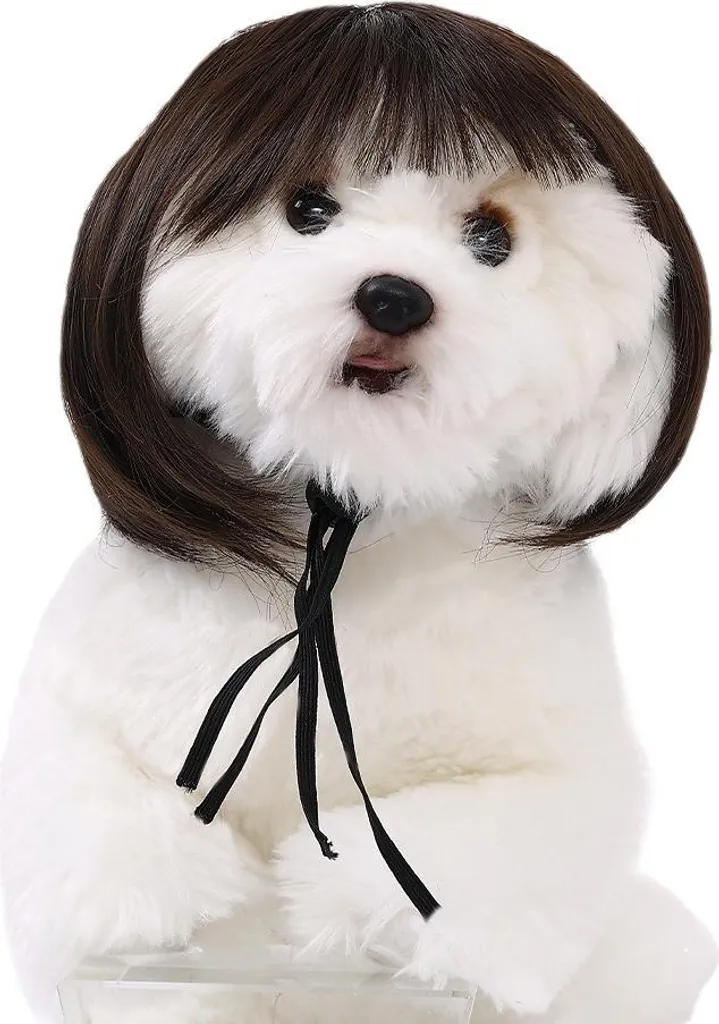 Accessorio Cosplay Parrucca per Cani Marrone con Frangia Bob