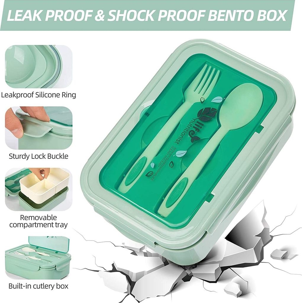 Lunchbox, Brotdose Mit 3 Fächern und Besteck 1400ml, Produktbild 4