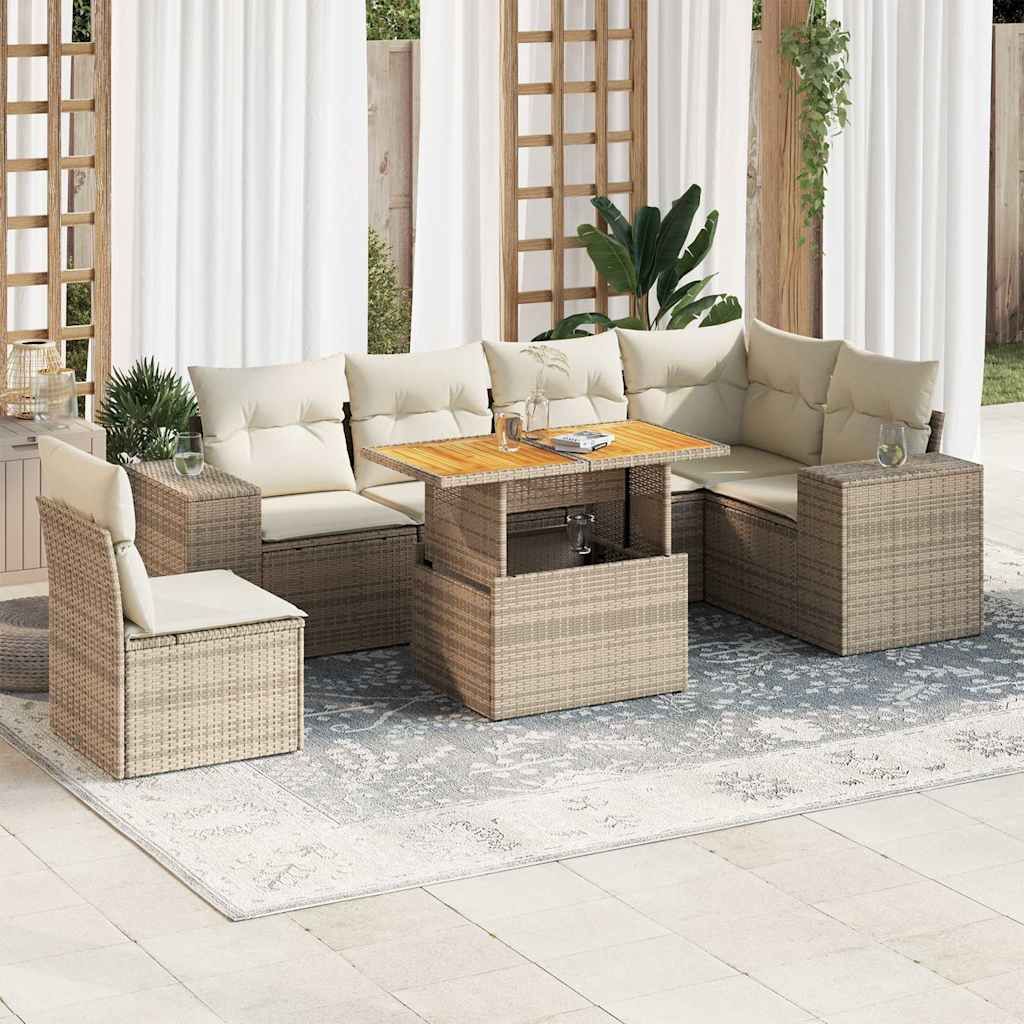 Maison Exclusive - 7-tlg. Garten-Sofagarnitur mit Kissen Beige Poly Rattan