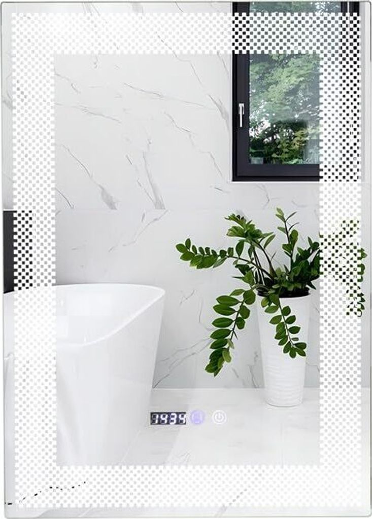Rechteckiger Wandspiegel mit 3-farbiger LED-Beleuchtung, Badezimmerspiegel mit Entfogging-Funktion & Memory-Funktion, wandmontierter Schminkspiegel...