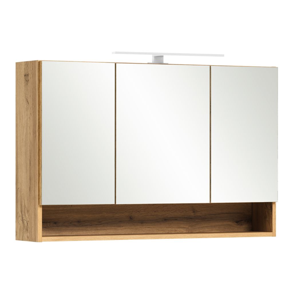 Spiegelschrank Bad mit Beleuchtung 100 cm KAHLA-03 in Wotan Eiche Nb., B/H/T: ca. 100/64/20 cm