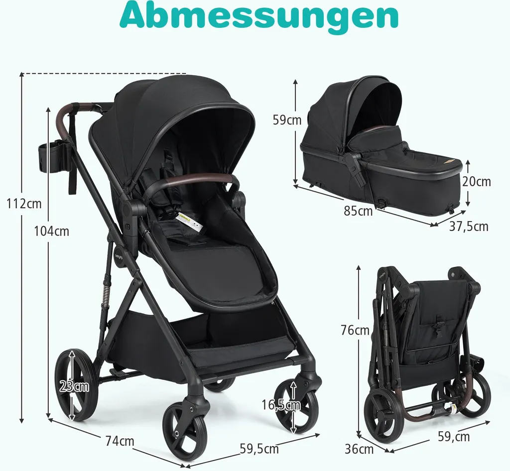 Poussette 0-3 ans résolvant le manque d'espace avec pliage rapide noir - 3