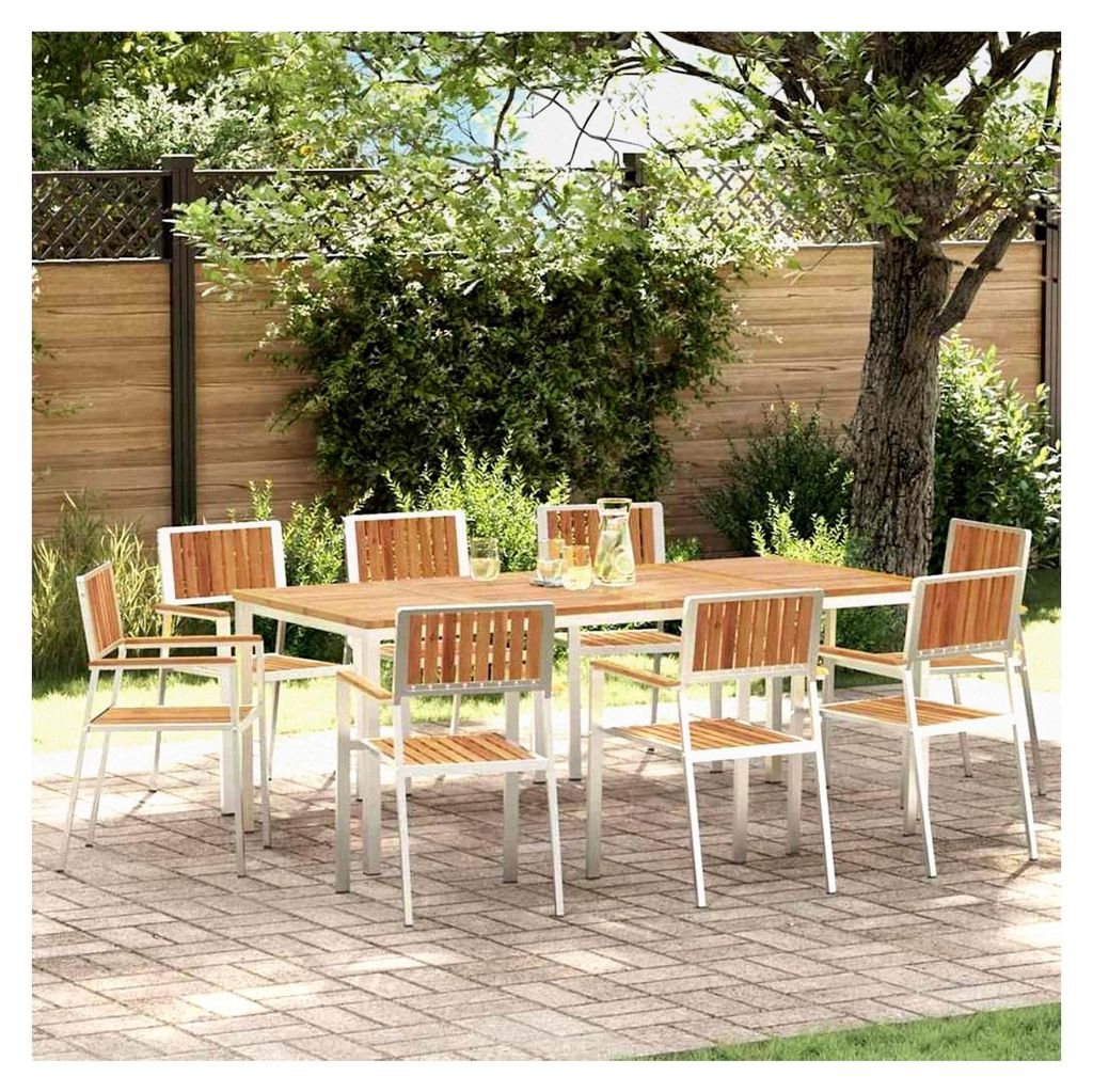 Gartenstuhl aus Akazienholz und Edelstahl, modern und bequem - Ideal für Terrasse und Feier