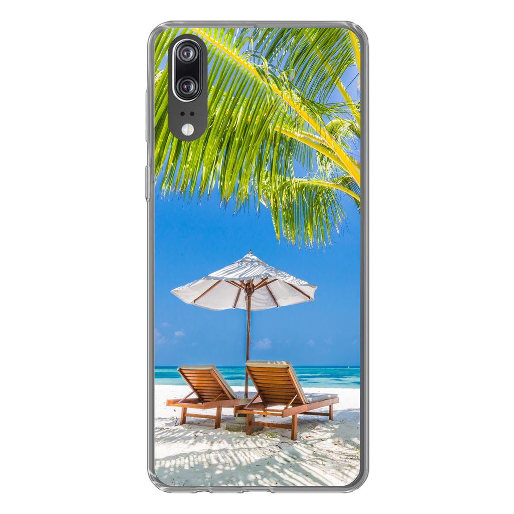 MuchoWow Handyhülle Schutzhülle Hülle für Huawei P20 Palme - Strandkorb - Sonnenschirm Silikon Softcase Handy Hülle - Hardcover
