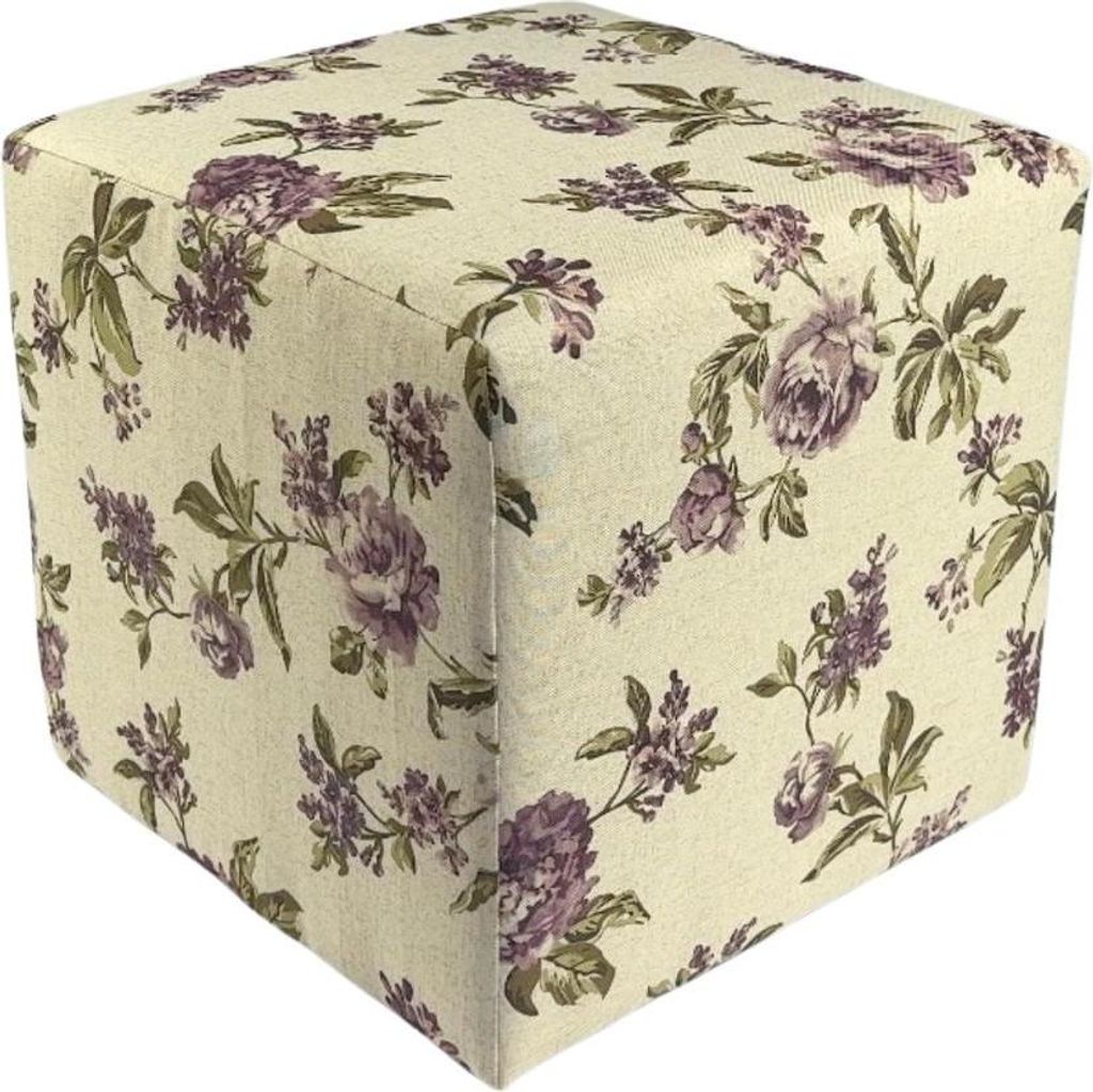 Velours-Hocker ROSE 40x40 cm quadratisch mit Stauraum – aufklappbarer Hocker mit besticktem Baumwoll-Blumenmotiv – Grün