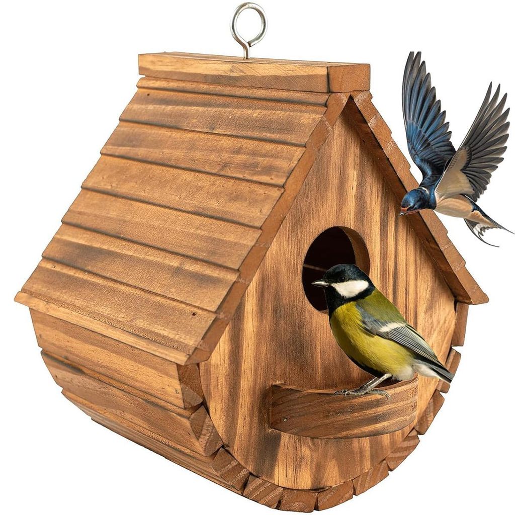 Holz Vogelhaus für Wildvögel, Nisthaus aus Kiefernholz, 20×21×15 cm, belüftet, wetterfest, für Garten & Balkon