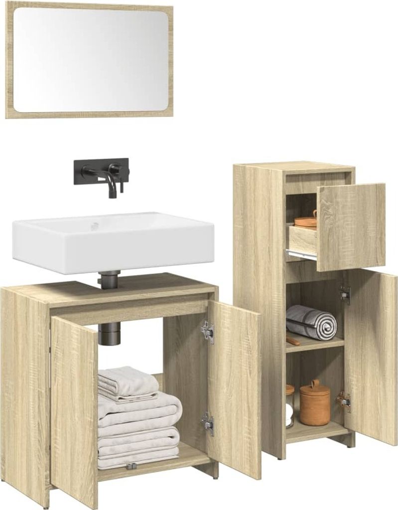 Maison Exclusive - 3-tlg. Badmöbel-Set Sonoma-Eiche Holzwerkstoff