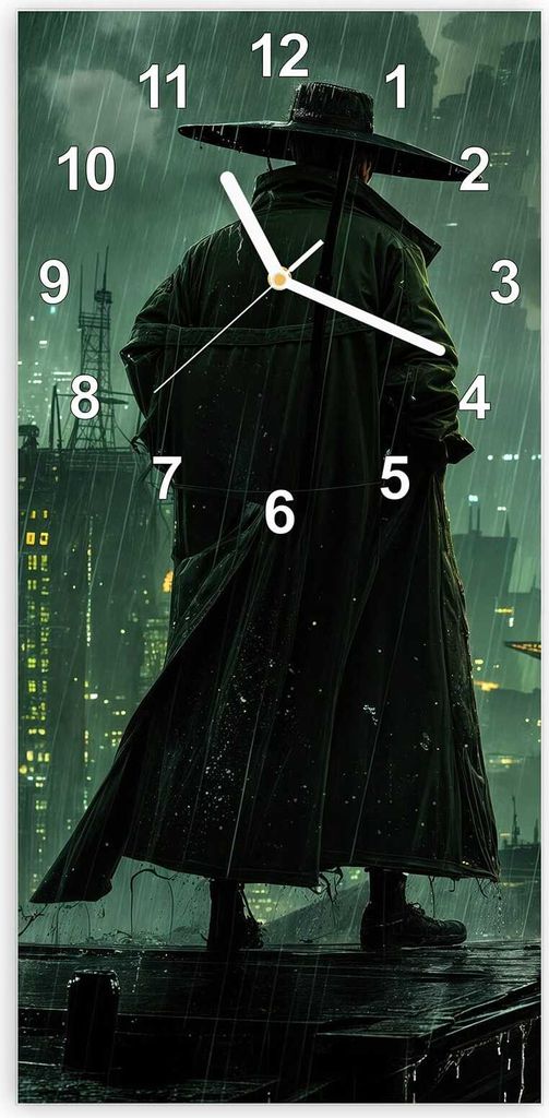 Wanduhr aus Glas mit Motiv Stadt in Regen- 30 x 60 cm - inkl. Aufhängesystem