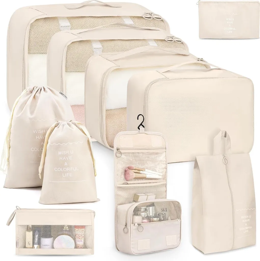 Organisateurs de valise pour éviter les plis - 10 cubes étanches beige