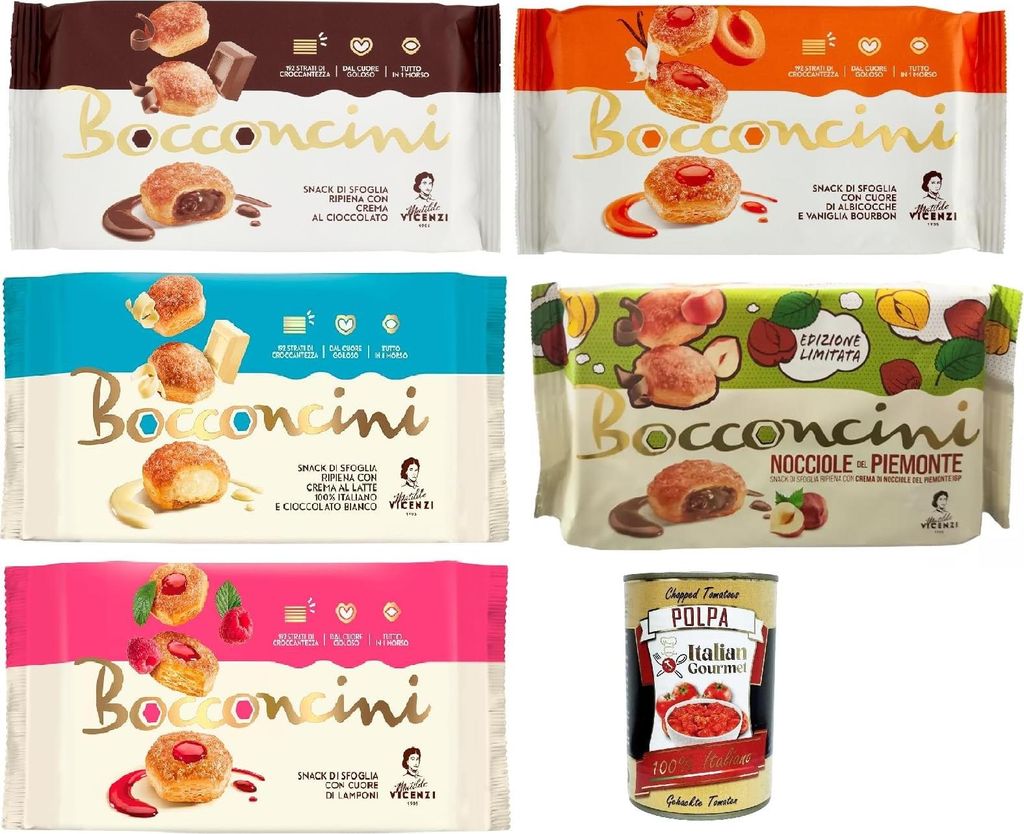 Matilde Vicenzi millefoglie Bocconcini Testpaket, Blätterteigbacken, knusprige und zarte, süße Snack aus raffiniertem Gebäck, gefüllt mit crem...