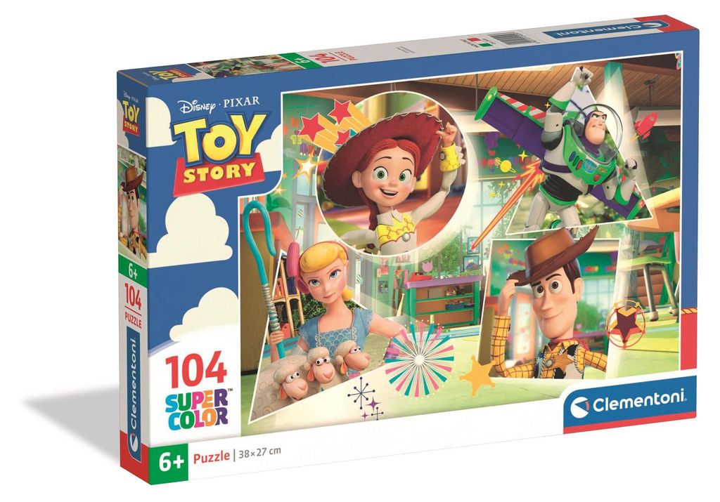 104-teiliges Puzzle – Clementoni – Toy Story – Kinderpuzzle – ab 6 Jahren – Superfarbene Teile