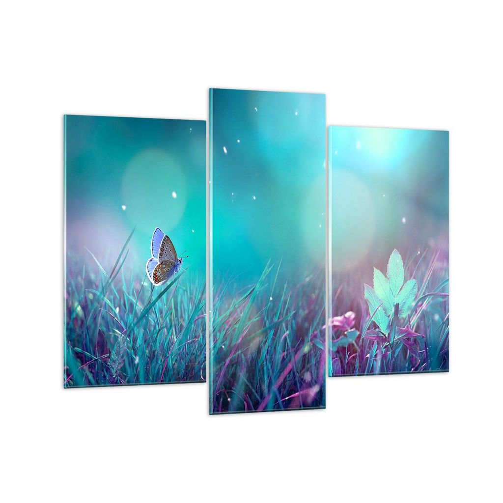 Bilder auf glas - Schmetterling Wiese Blume - 130x100cm - Glasbilder - Wandbilder - Kunstdruck - zum Aufhängen bereit - Wanddekoration aus Glas - ...