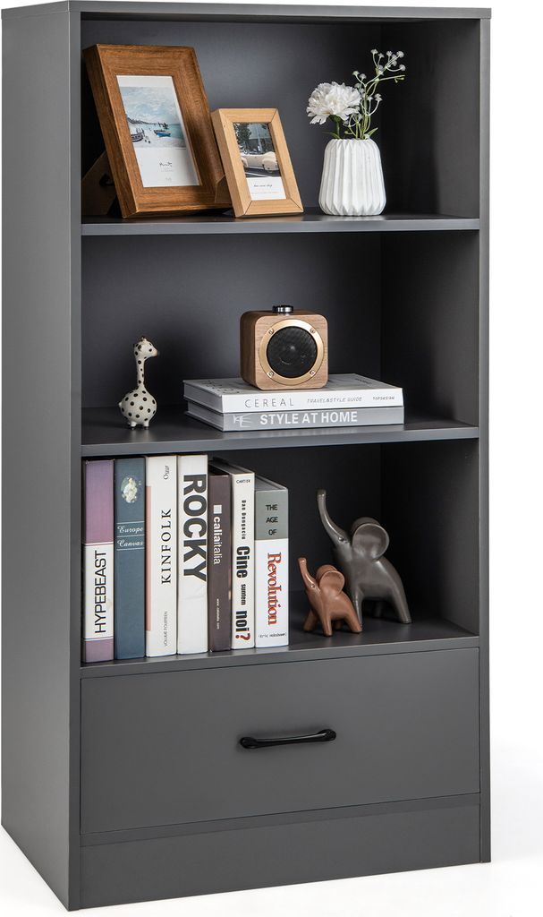 Libreria COSTWAY 120 cm con cassetti, scaffale in legno a 4 Immagine del prodotto 