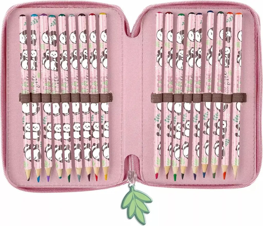 Trousse à crayons triple Derform avec panda mignon et 10 accessoires - 4