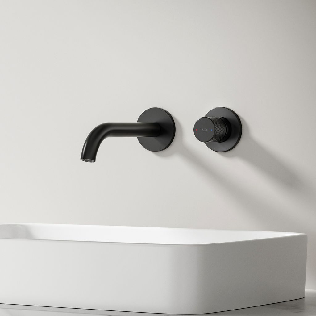 EMKE Unterputz Wandarmatur 360 Grad schwenkbar 2 Loch Badarmatur Messing Wandmontage Waschbecken 288x210x70 pflegeleicht Schwarz