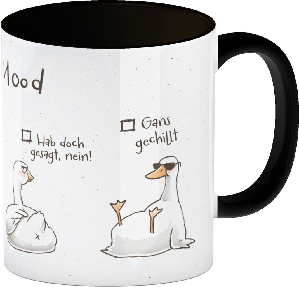 Gilbert die Gans Kaffeebecher in schwarz mit Spruch Daily Produktbild 