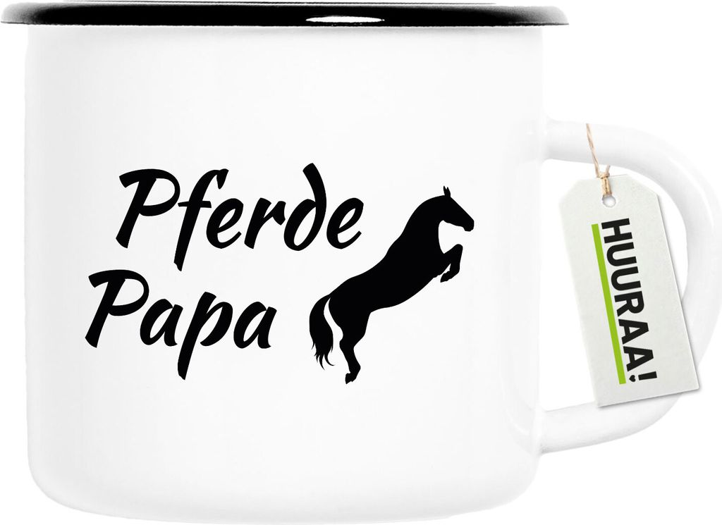 Huuraa Emaille Tasse Pferdepapa Silhouette 300ml Vintage Campingbecher Geschenkidee