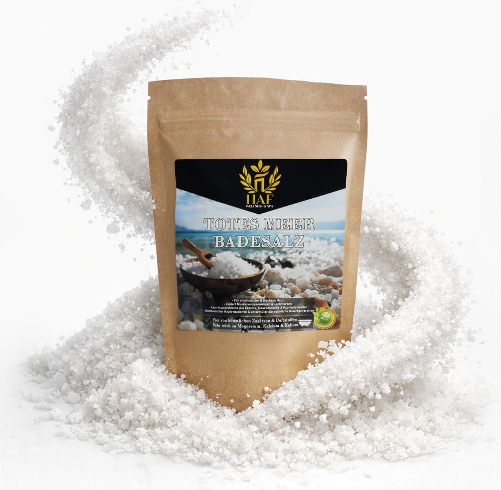 HAF – Totes Meer Badesalz (1 x 1 kg Beutel) – Naturreines Meersalz aus Jordanien. Für trockene Haut & Gesicht | Für guten Schlaf & zur Körpe...