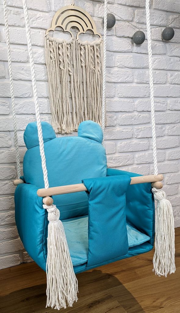 Süße Kinderschaukel für Kinderzimmer Babyschaukel mit Spielzeug Schaukelsitz Schaukel Holz Stoff Schaukelsitz Hängesessel Geschenk Kinderzimmer...