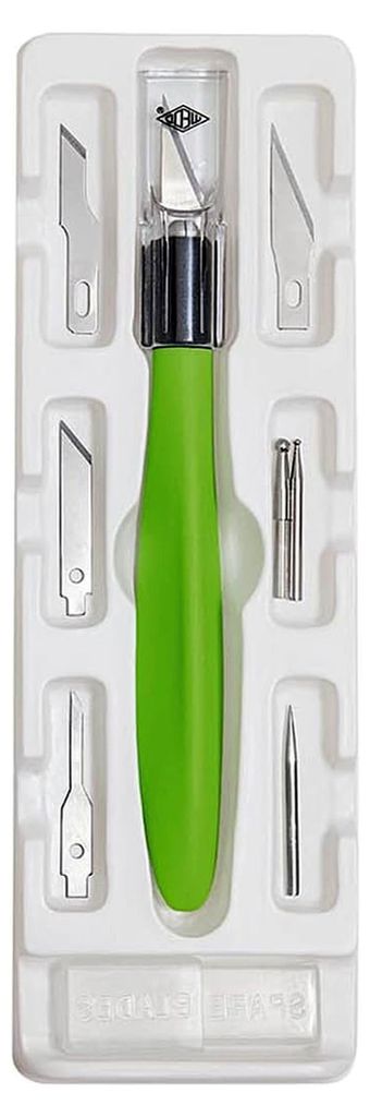 Cutter Hobbymesser Set Comfortline (mit Softgriff, 5 Präzisionsklingen, 1 Stechahle, 2 Prägestifte, Schutzkappe) apfelgrün