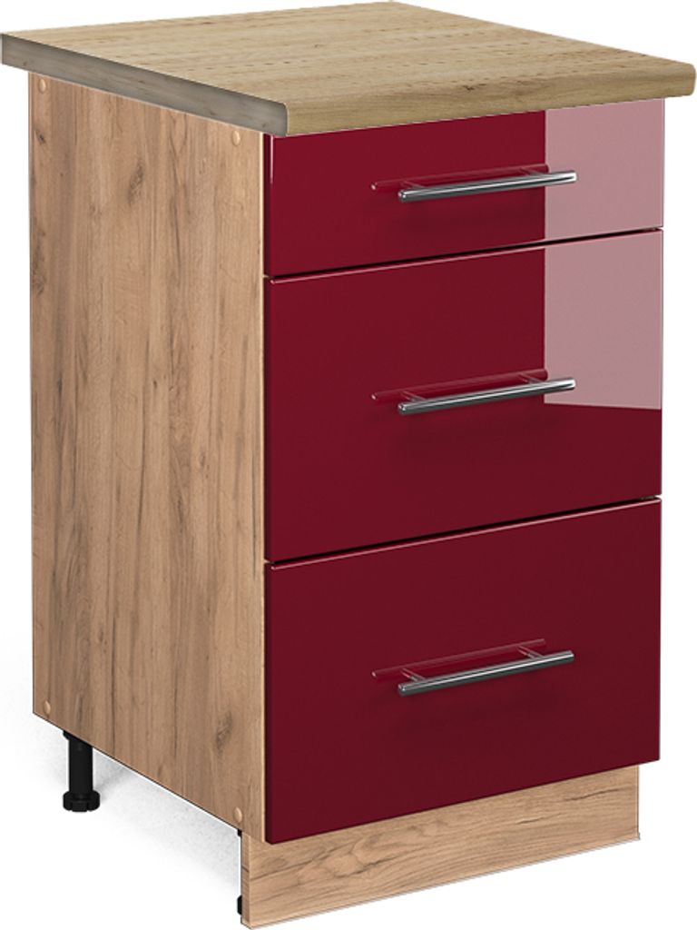 Küchenunterschrank Vicco Fame-Line Bordeaux Hochglanz 50 cm , AP Eiche, Model 45826