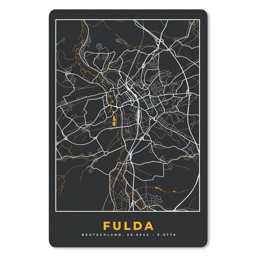 MuchoWow Mauspad Mousepad Fulda - Stadtplan - Gold - Karte - Deutschland 18x27 cm - Mousepads - Maus Mat - Pad - Mausunterlage