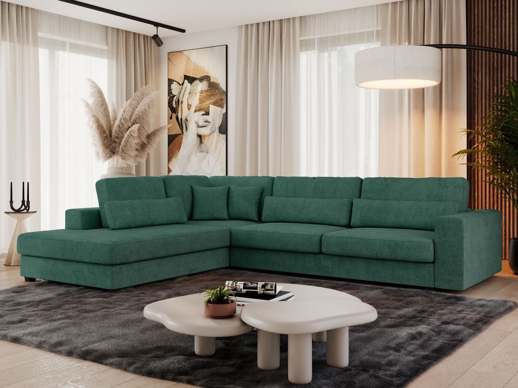 MKS MEBLE Ecksofa Sofa L-Form Grau Struktur, Wohnlandschaft L-Form, Couch L Form, Sofagarnitur Couchgarnitur Polsterecke, Breite: 316 cm - Savona L...