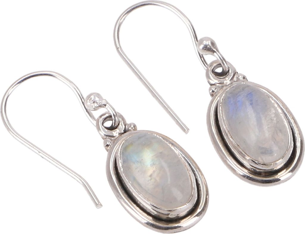 Boho Silberohrringe, Leuchtende Ovale Ohrringe, Mondsteinohrringe, Weiß, SterlingSilber, 1,5*1*0,5 cm, Silberohrringe