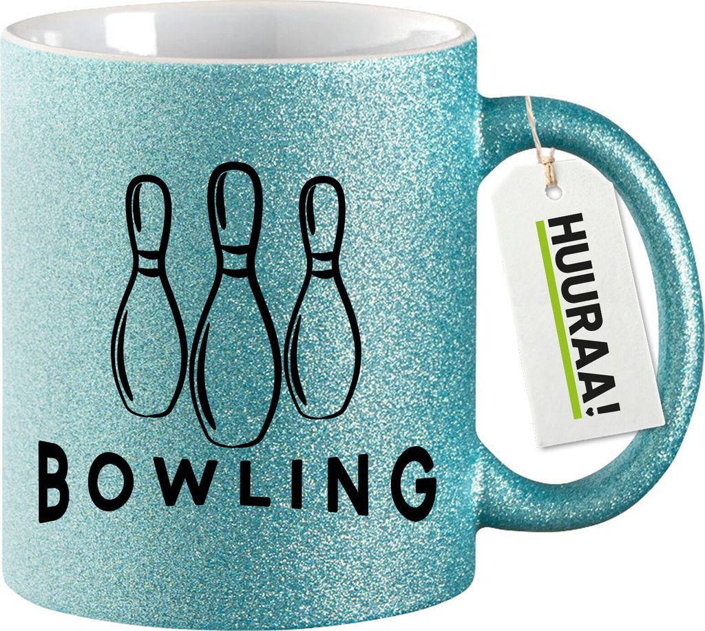 Huuraa Glitzertasse Bowling Pinns 330ml Blau Keramik Kaffeebecher Geschenkidee