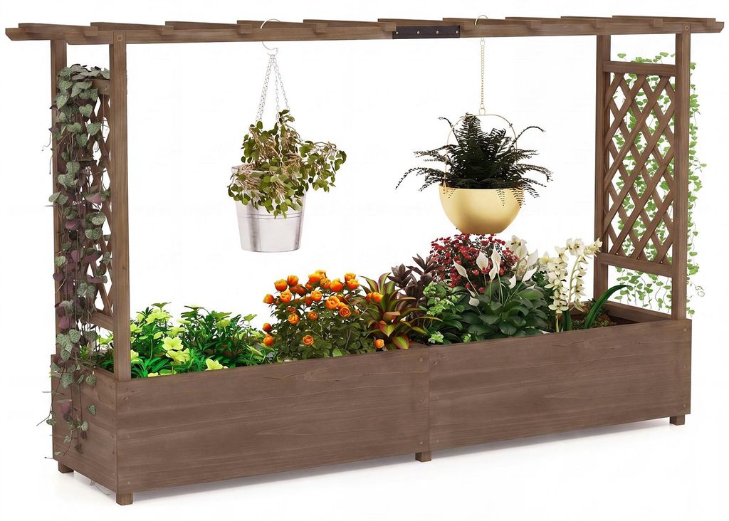 COSTWAY 200 x 44 x 114 cm květináč s mřížkou pro popínavé Obrázek produktu 