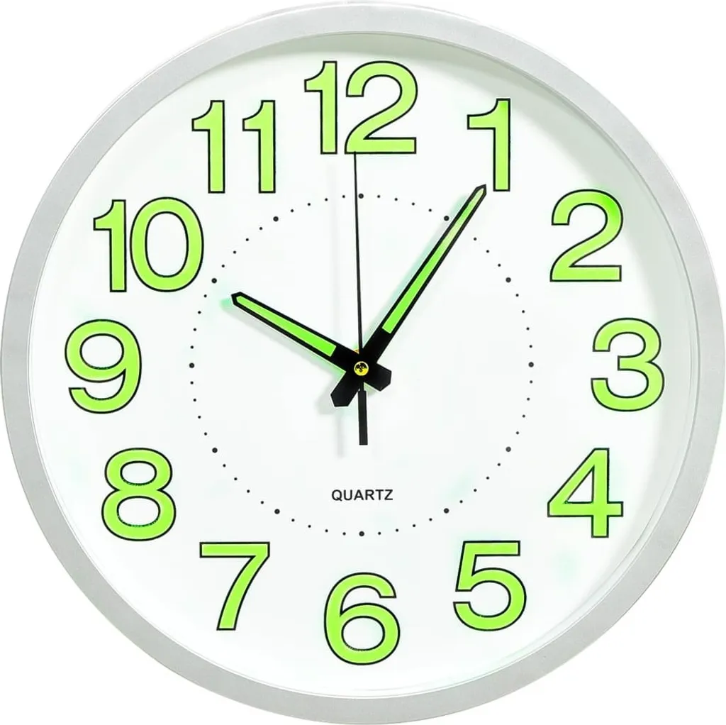 Horloge murale lumineuse blanche silencieuse 30 cm à affichage de nuit