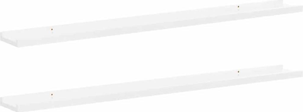 Two white shelves are shown against a white background.