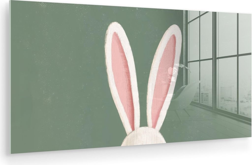 MuchoWow Glasbilder - Bilder auf Wandbild - Foto auf Glas Hasen - Ohren - Rosa 80x40 cm Wanddekoration aus Glas - Acrylglasbild - Acrylbilder - Wan...