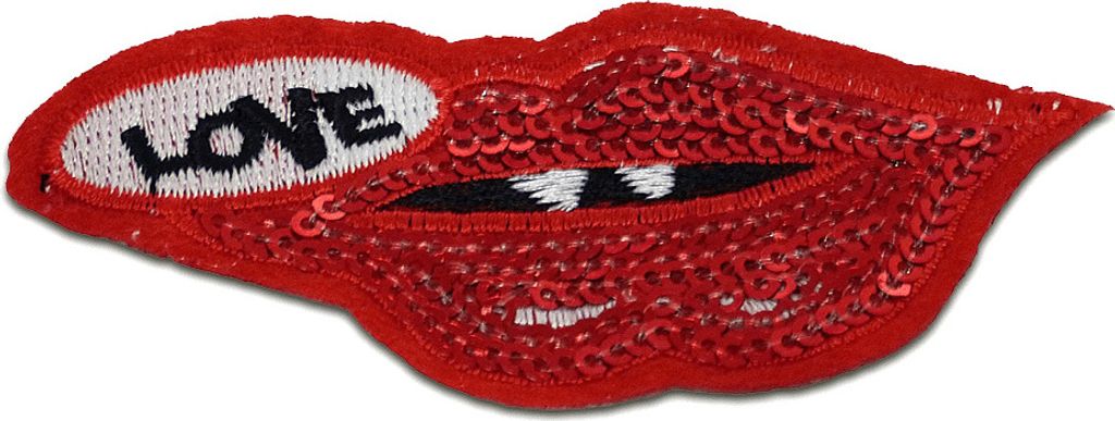 Mund Lippen Love Mit Pailletten - Aufnäher, Bügelbild, Aufbügler, Applikationen, Patches, Flicken, Zum Aufbügeln, Größe: 8,8 x 3,6 cm