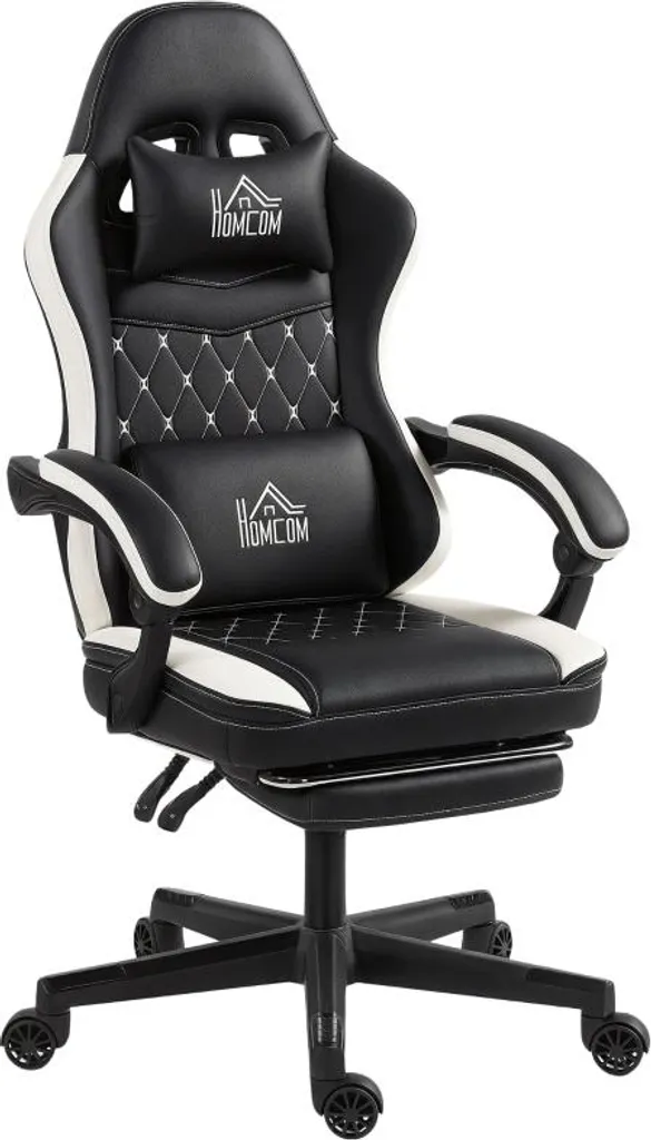 Fauteuil gaming Fortuna Lai noir et blanc avec repose-pieds escamotable