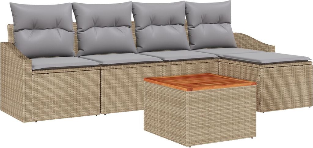 Möbel 6-teiliges Garten-Sofa-Set mit Kissen Beige Poly Rattan Akazie - Gartensofas 3347819