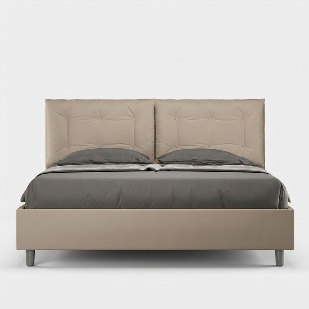 ITYHOME - Gepolstertes Bett mit Lattenrost 160x190 mit Kunstlederbezug Taubengrau Annalisa