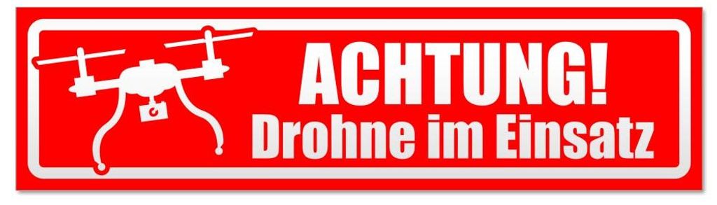 Kiwistar - Autoaufkleber - Rot - 45 x 12 cm - Achtung Drohne im Einsatz invertiert - Hinweis Aufkleber Sticker für Auto, Kfz, Fahrrad, PKW, LKW