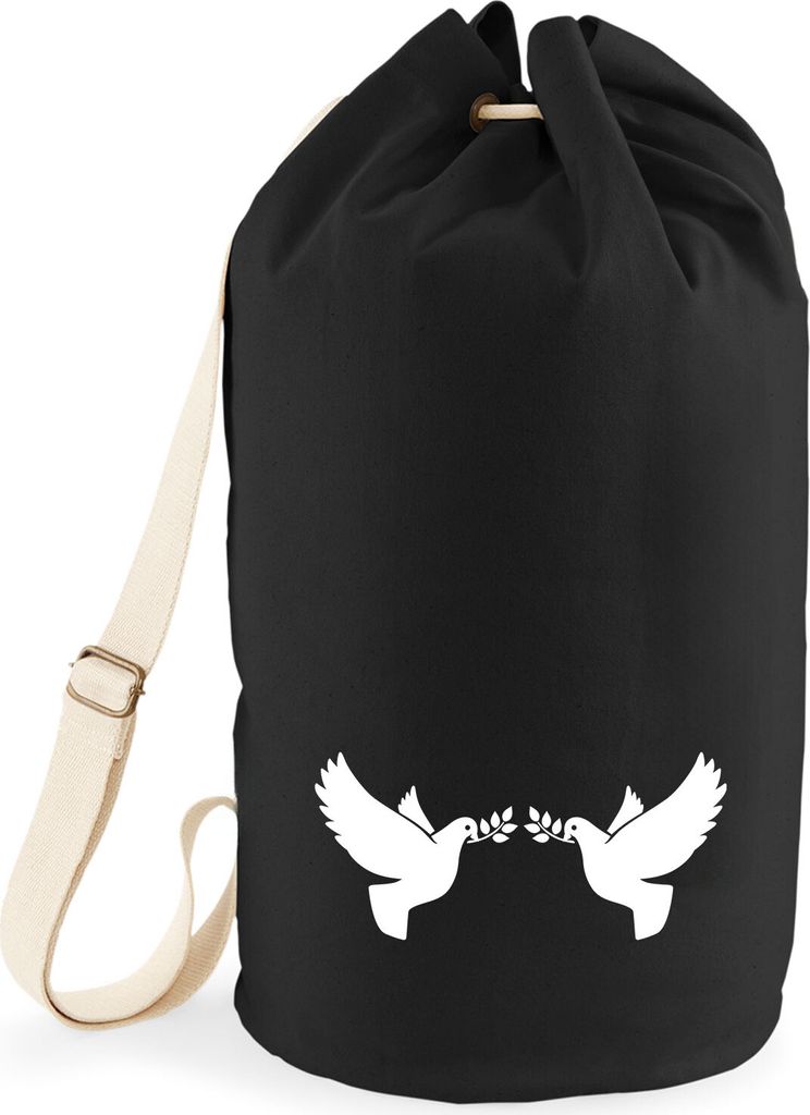 Huuraa Seesack Friedenstauben 20 Liter Black Baumwolle Rucksack Geschenkidee