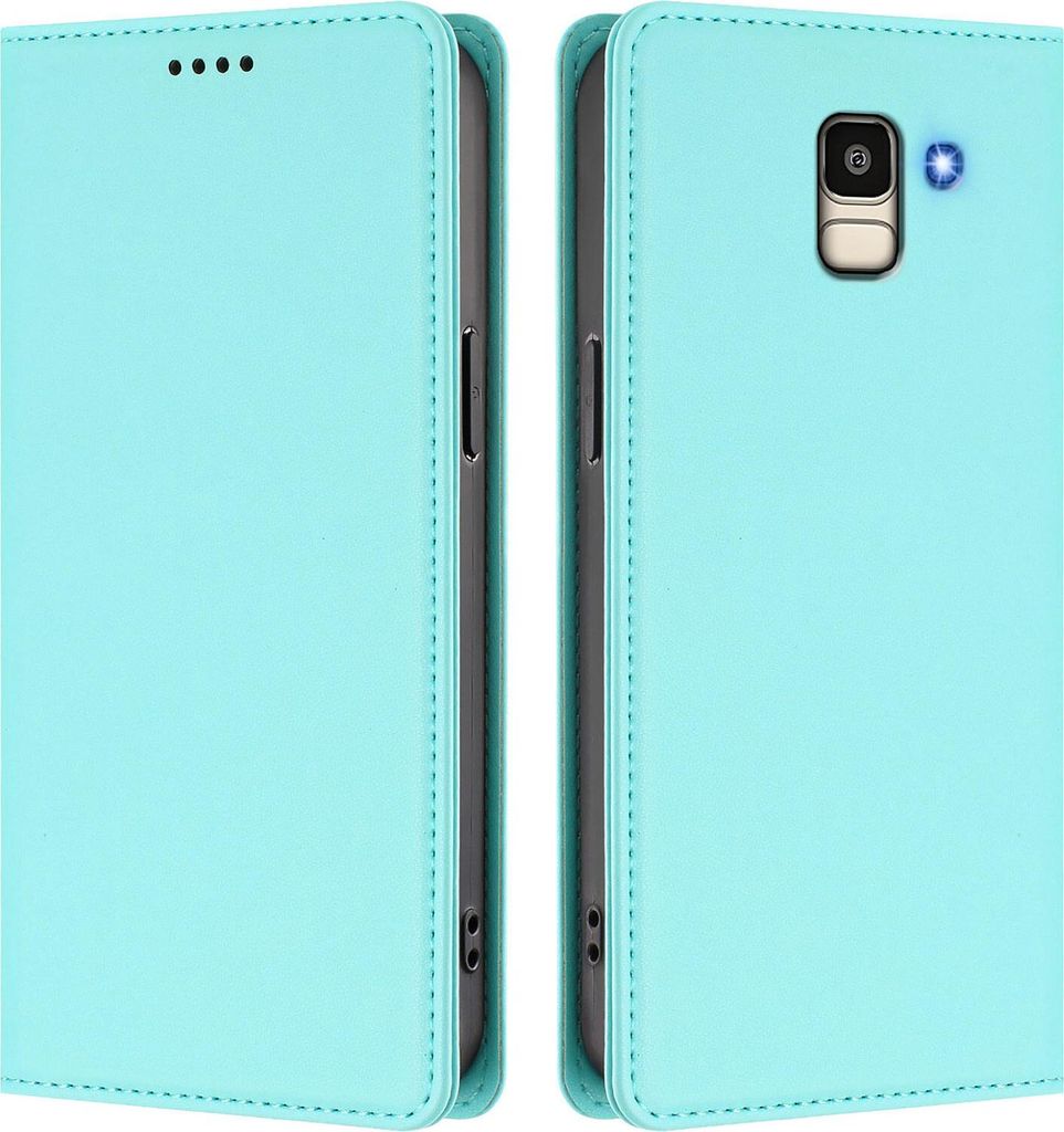 Handyhülle für Samsung Galaxy J6 2018, Kunstleder Klapphülle Stoßfeste Magnetische Hülle mit Ständer Türkis