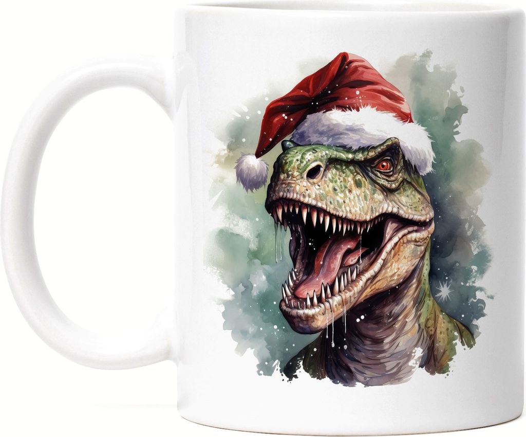 T-Rex mit Weihnachtsmütze Tasse Weihnachten Dinosaurier X-Mas