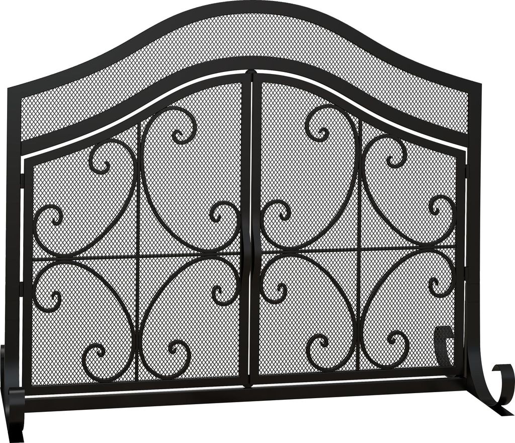 Funkenschutz fš¹r Kamine. elegantes Muster. doppeltš¹rig. magnetische Tš¹ren. Schwarz. 105 x 40 x 80.5 cm